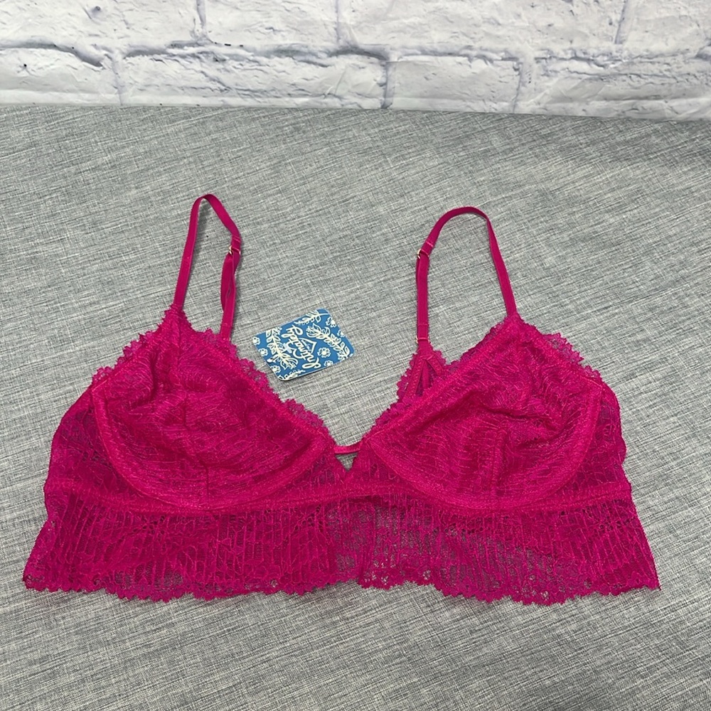 NWT-Free People Alyssa Fuchsia Lace Underwire Bralette - Picture 6 of 10